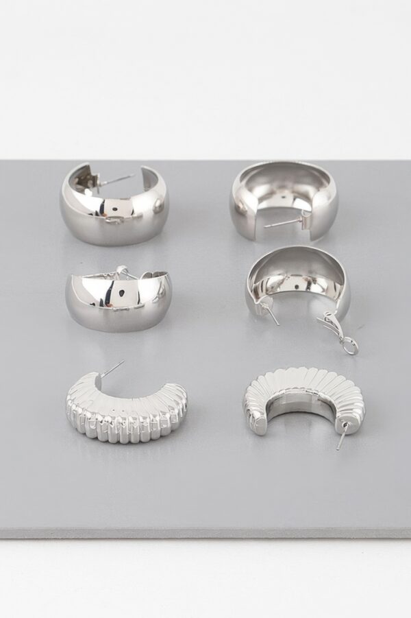Hoop Earring Set – Triple High-Gloss Metallic Hoops