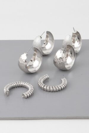 Triple Hoop Earring Set – Rounded Metallic Hoops