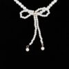 Pearled Ribbon-Tie Necklace – Faux Pearl, 12″
