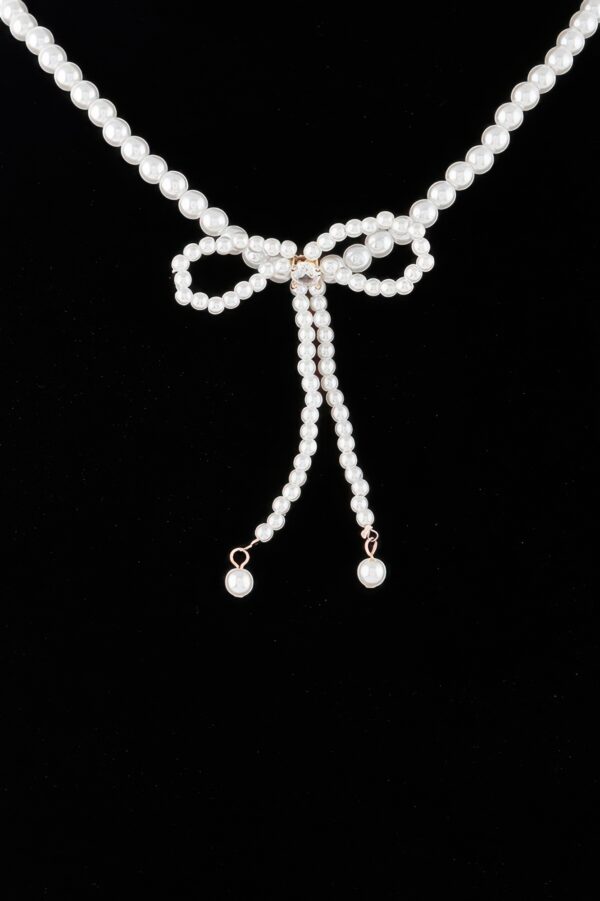 Pearled Ribbon-Tie Necklace – Faux Pearl, 12″