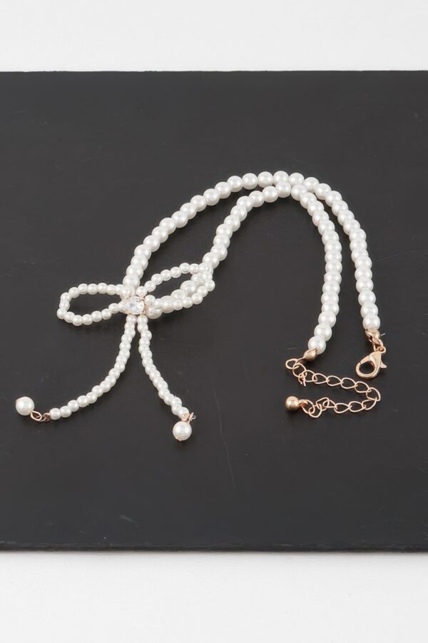 Pearled Ribbon-Tie Necklace – Faux Pearl, 12″