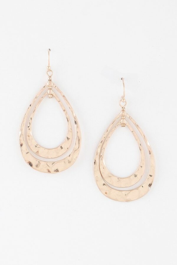 Hammered Double Teardrop Earrings – Textured Metal