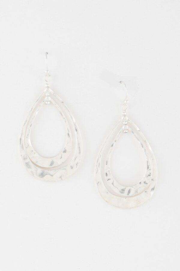 Hammered Double Teardrop Earrings – Textured Metal