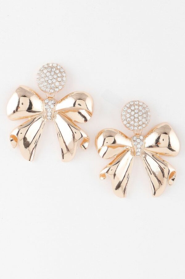 Shiny Jeweled Ribbon Dangle Earrings