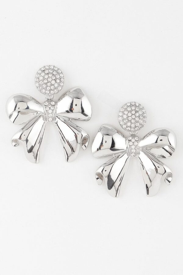 Shiny Jeweled Ribbon Dangle Earrings