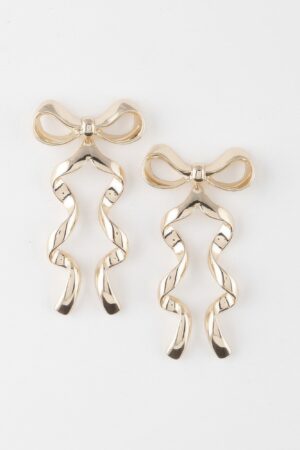 Ribbon Drop Earrings – Sleek Metallic Silhouette