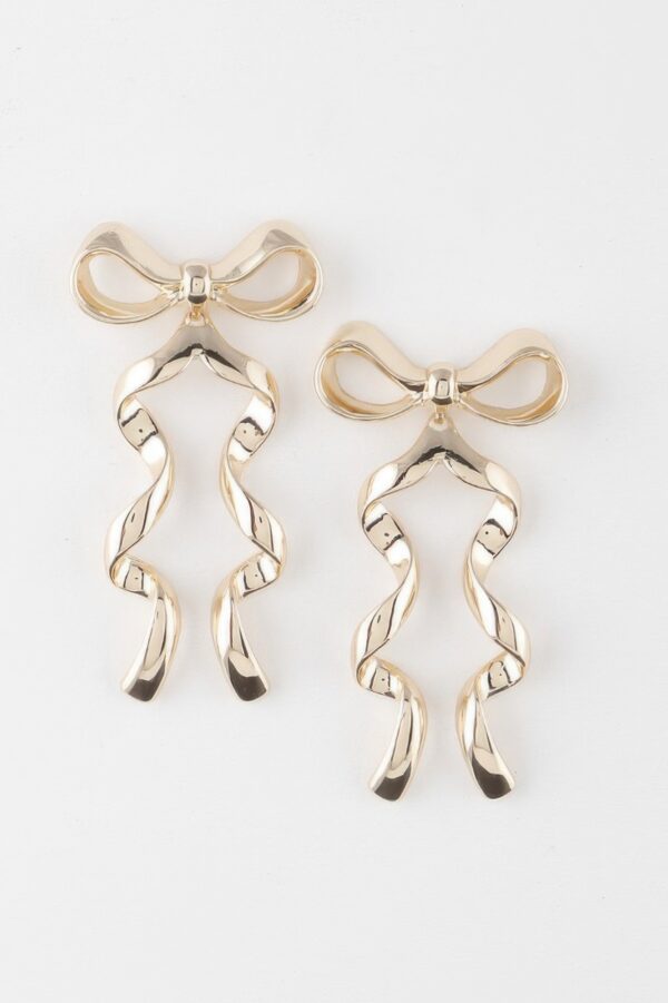 Ribbon Drop Earrings – Sleek Metallic Silhouette