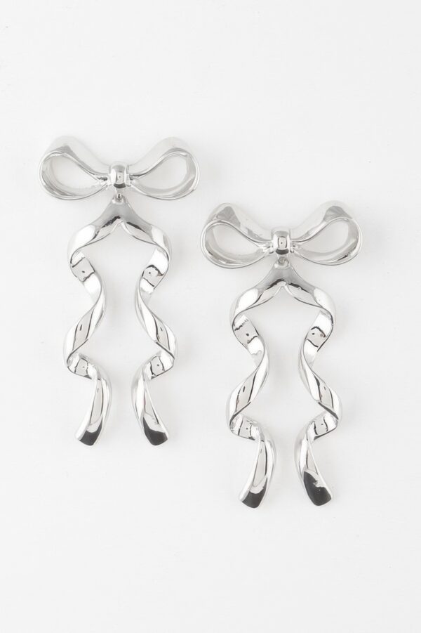 Ribbon Drop Earrings – Sleek Metallic Silhouette