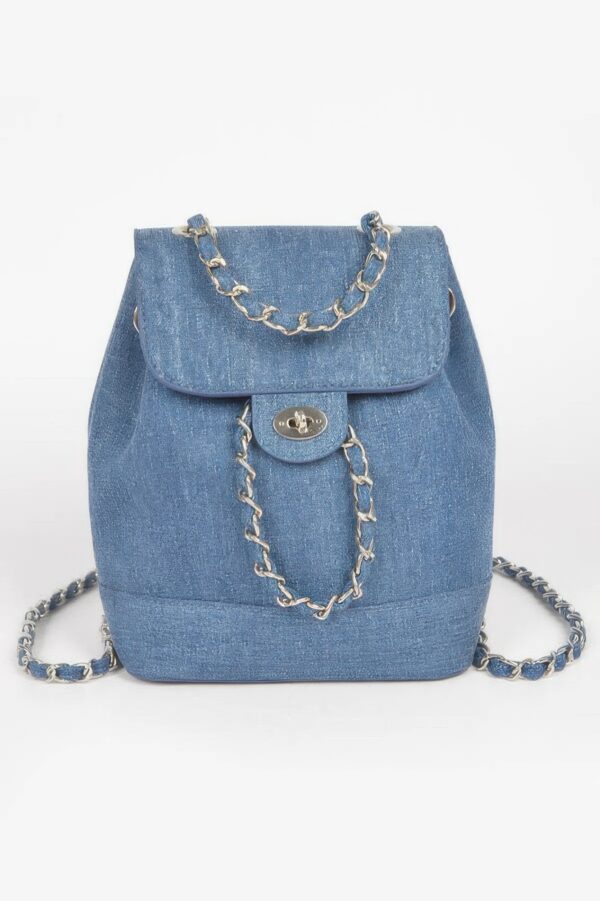 Denim Backpack with Mixed Metal Accents