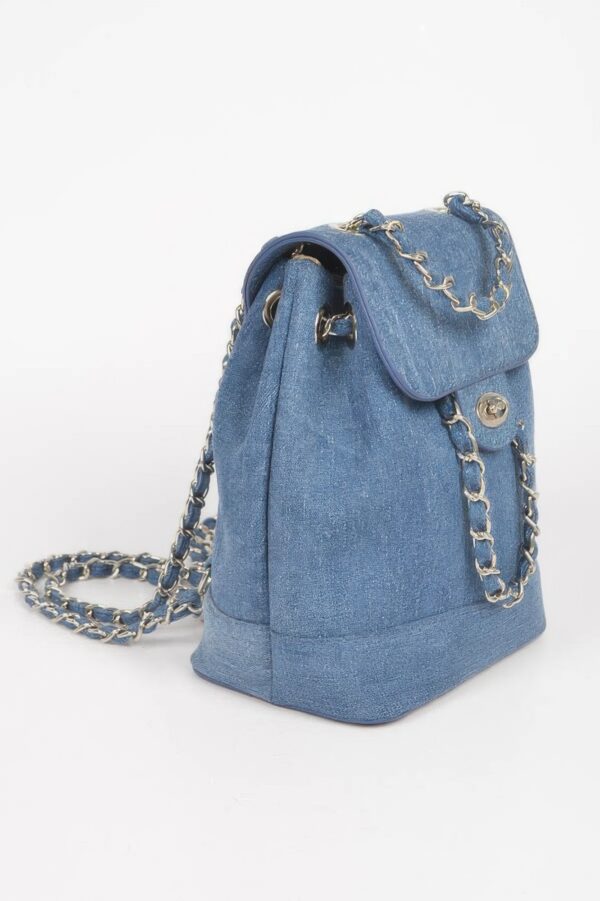 Denim Backpack with Mixed Metal Accents