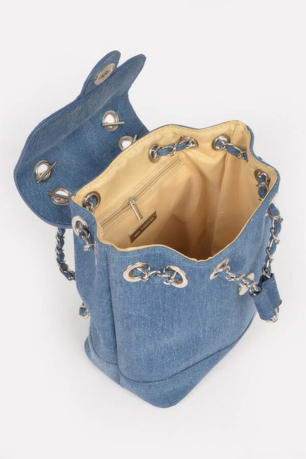 Denim Backpack with Mixed Metal Accents