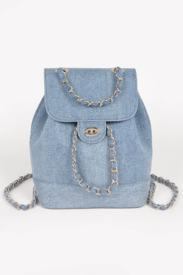 Denim Backpack with Mixed Metal Accents