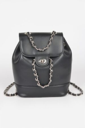 Faux Leather Flap Backpack – Mixed Metal Accents