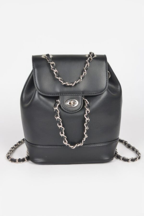 Faux Leather Flap Backpack – Mixed Metal Accents