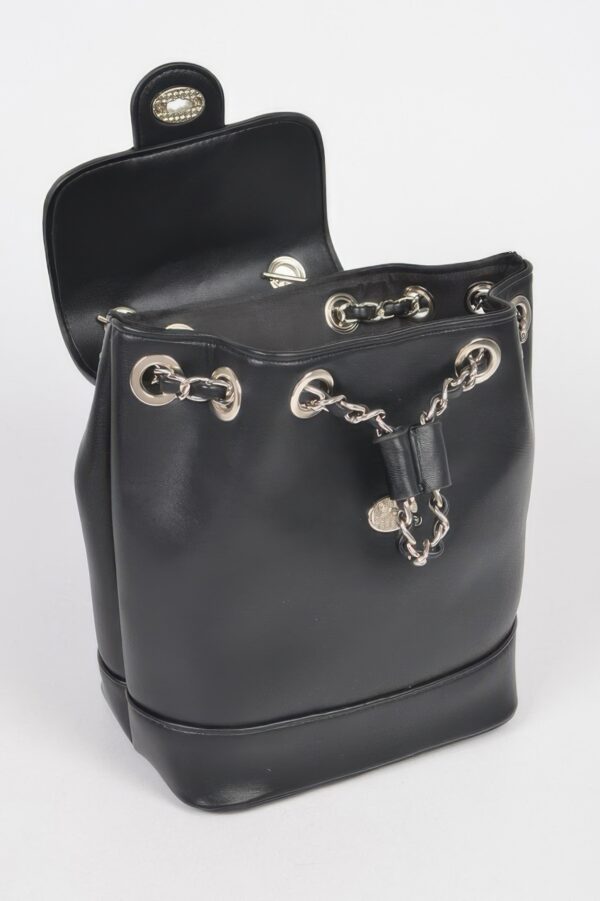 Faux Leather Flap Backpack – Mixed Metal Accents