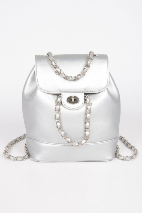 Faux Leather Flap Backpack – Mixed Metal Accents