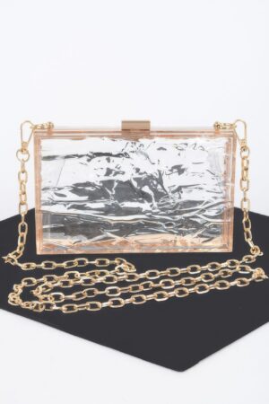 Clear Acrylic Case Clutch with Mixed-Metal Trim