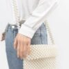 Handmade Faux Pearl Bead Flap Crossbody Bag
