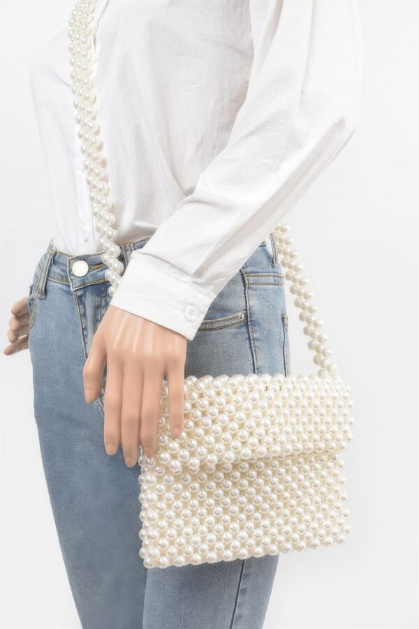 Handmade Faux Pearl Bead Flap Crossbody Bag