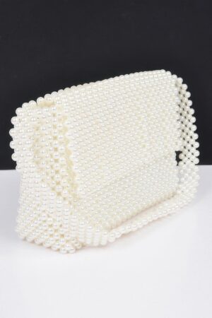 Hand-Beaded Faux Pearl Flap Shoulder Bag