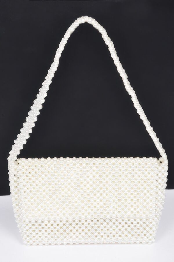 Hand-Beaded Faux Pearl Flap Shoulder Bag