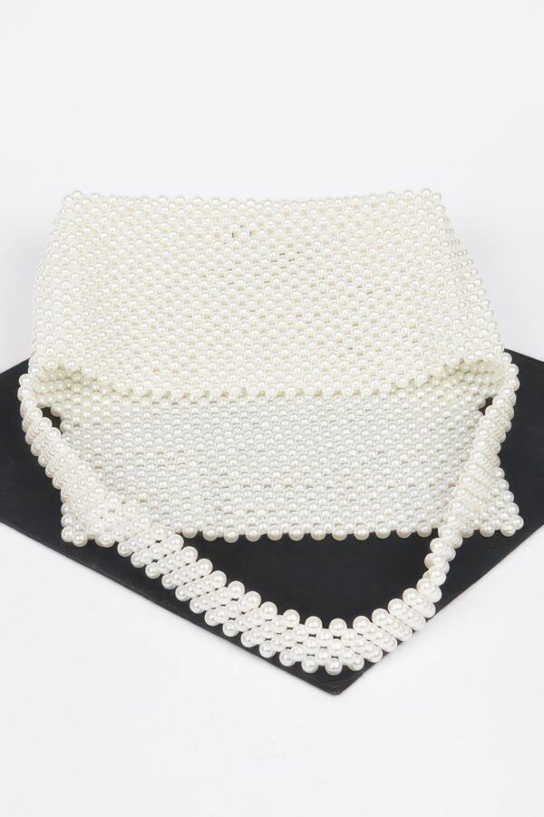 Hand-Beaded Faux Pearl Flap Shoulder Bag