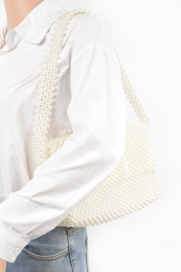 Hand-Beaded Faux Pearl Flap Shoulder Bag