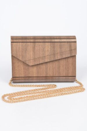 Wooden Clutch – Sculptural Mixed Metal Accent