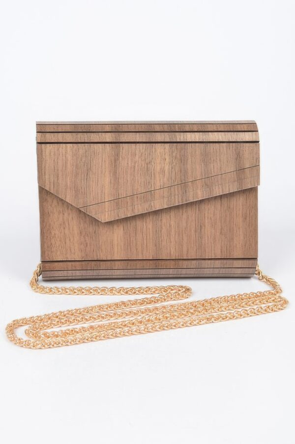 Wooden Clutch – Sculptural Mixed Metal Accent
