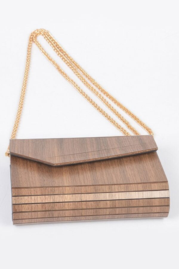 Wooden Clutch – Sculptural Mixed Metal Accent
