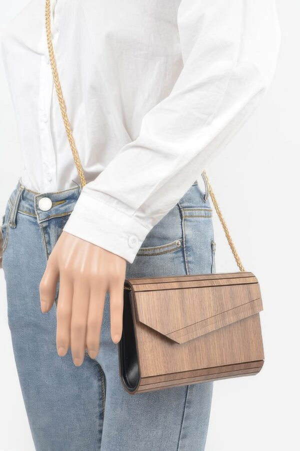 Wooden Clutch – Sculptural Mixed Metal Accent