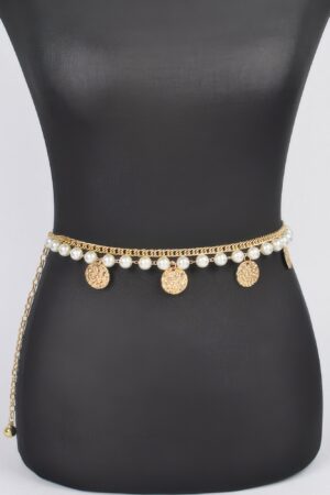 Faux Pearl Chain Belt – Round Metal Links