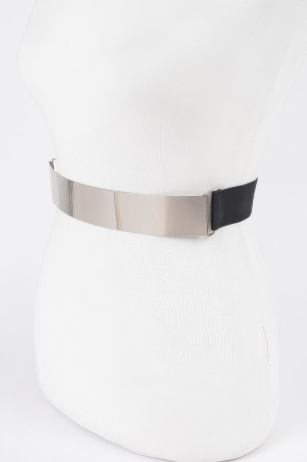 Polished Metal Plate Elastic Waist Belt