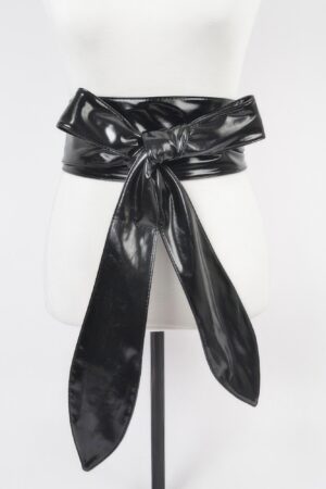 Tie-Front Wide PU Leather Wrap Belt – Adjustable Tie