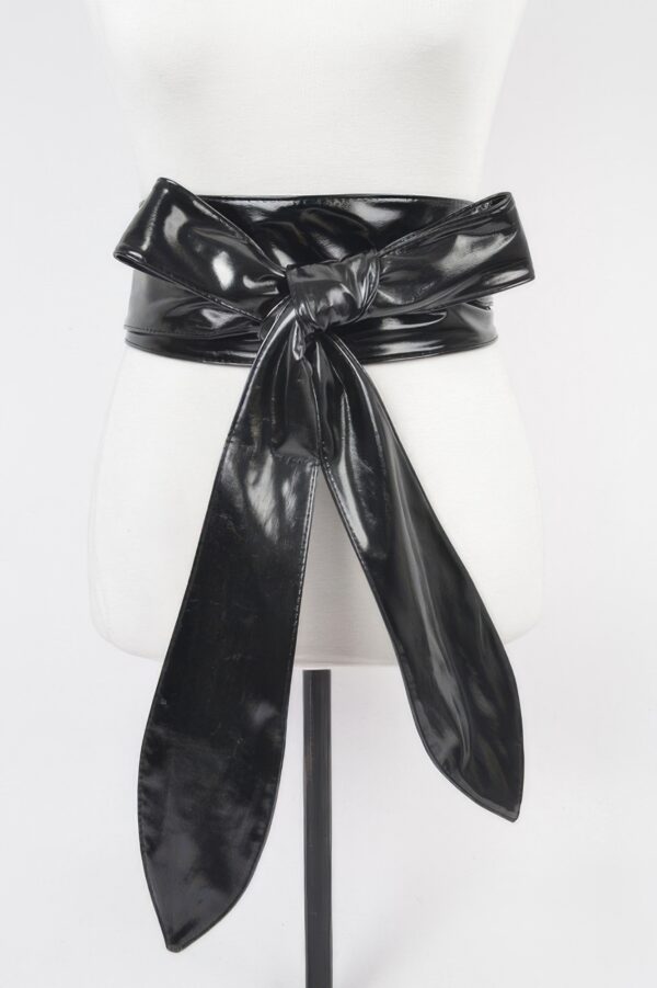 Tie-Front Wide PU Leather Wrap Belt – Adjustable Tie