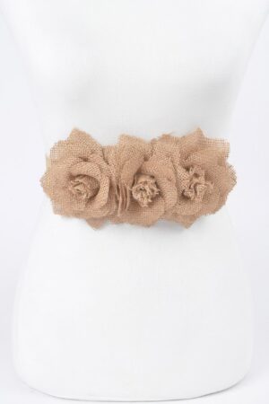 Linen Flower Elastic Belt – Textured Floral Trim