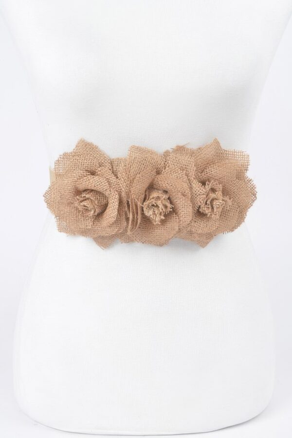 Linen Flower Elastic Belt – Textured Floral Trim