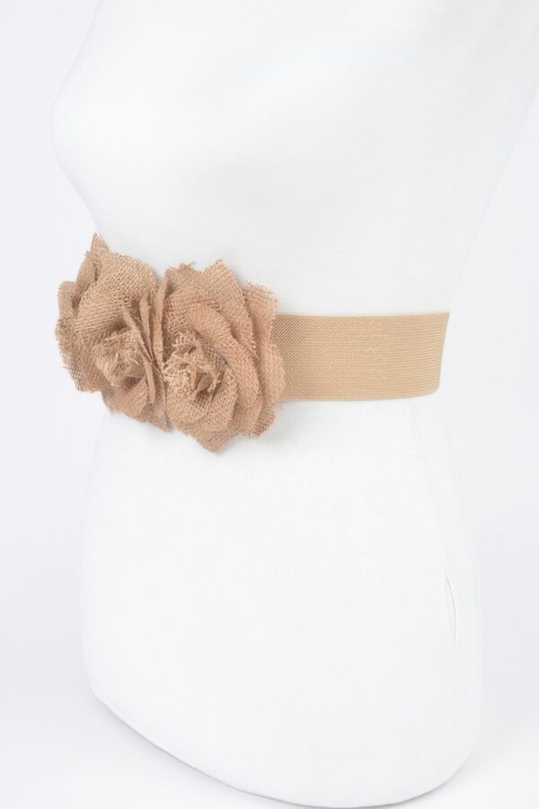 Linen Flower Elastic Belt – Textured Floral Trim