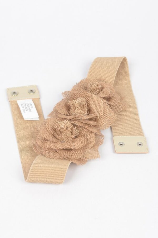 Linen Flower Elastic Belt – Textured Floral Trim