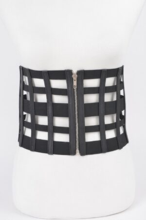 Corsette Zip Elastic Belt – Wide Faux-Leather Waist Cincher