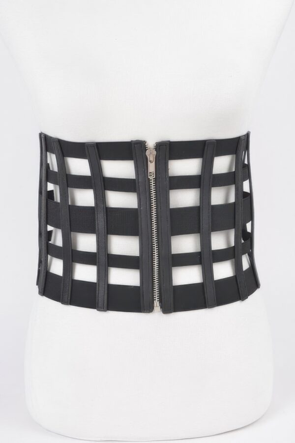 Corsette Zip Elastic Belt – Wide Faux-Leather Waist Cincher