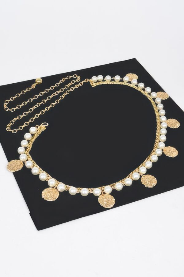 Faux Pearl Round Metal Chain Belt – Plus Size