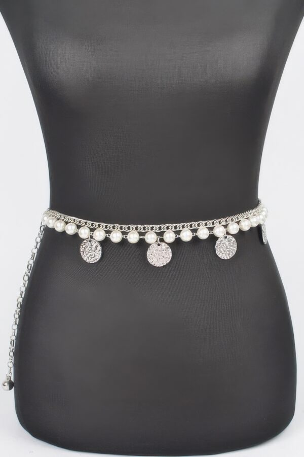 Faux Pearl Round Metal Chain Belt – Plus Size