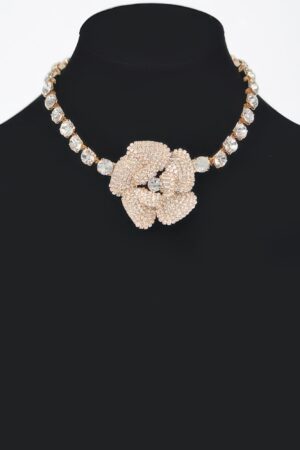 Faux Pearl Flower Choker with Rhinestone Accents