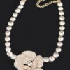 Faux Pearl Flower Choker with Rhinestone Accents