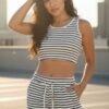 Striped Ribbed Cropped Tank and Shorts Lounge Set