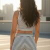 Striped Ribbed Cropped Tank and Shorts Lounge Set
