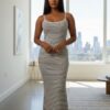 Rib Knit Striped Bodycon Maxi Slip Dress – Spaghetti Straps