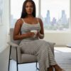 Rib Knit Striped Bodycon Maxi Slip Dress – Spaghetti Straps