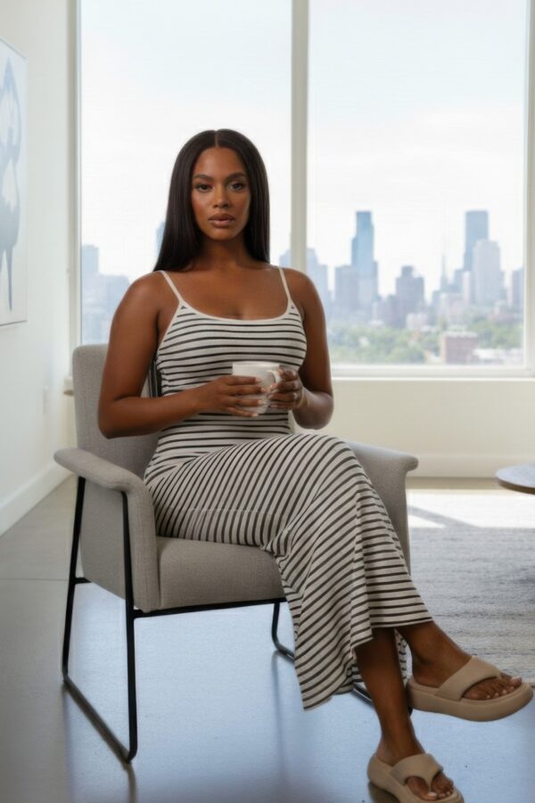 Rib Knit Striped Bodycon Maxi Slip Dress – Spaghetti Straps